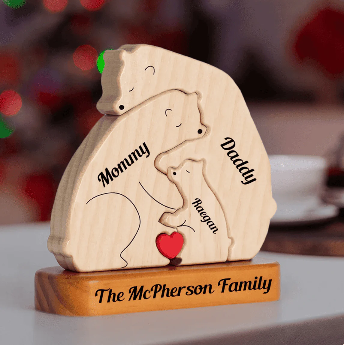 Family Bear Cuddle - Customizable Wood Puzzle