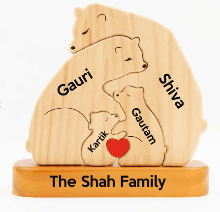 Family Bear Cuddle - Customizable Wood Puzzle