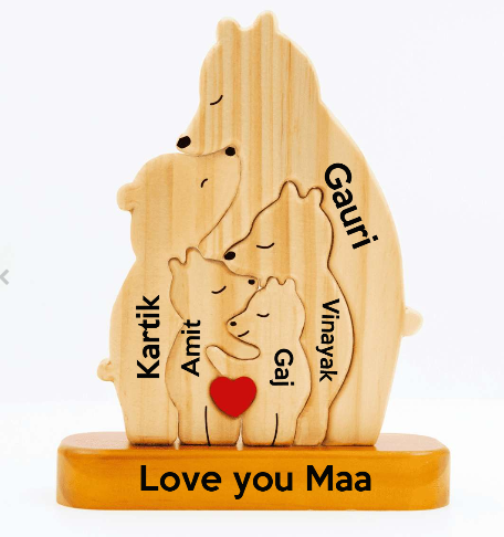 Family Bear Cuddle - Customizable Wood Puzzle