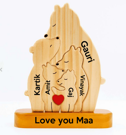 Family Bear Cuddle - Customizable Wood Puzzle